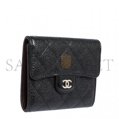 CHANEL MASTER BLACK QUILTED CAVIAR LEATHER TRIFOLD WALLET (11.5*10.5*3cm)